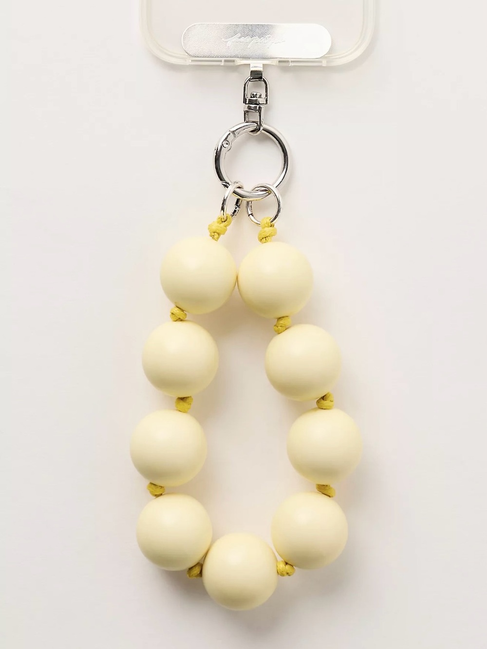 Free People Bauble Phone Wristlet Yellow Cream Beaded Bracelet Charm Wood NEW